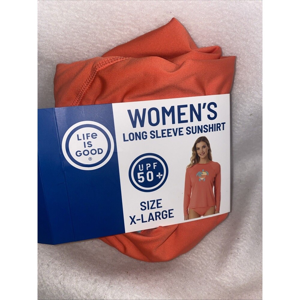 Life Is Good Sun Shirt Long Sleeve XL UPF 50+ Beach CORAL TURTLE Rash Guard